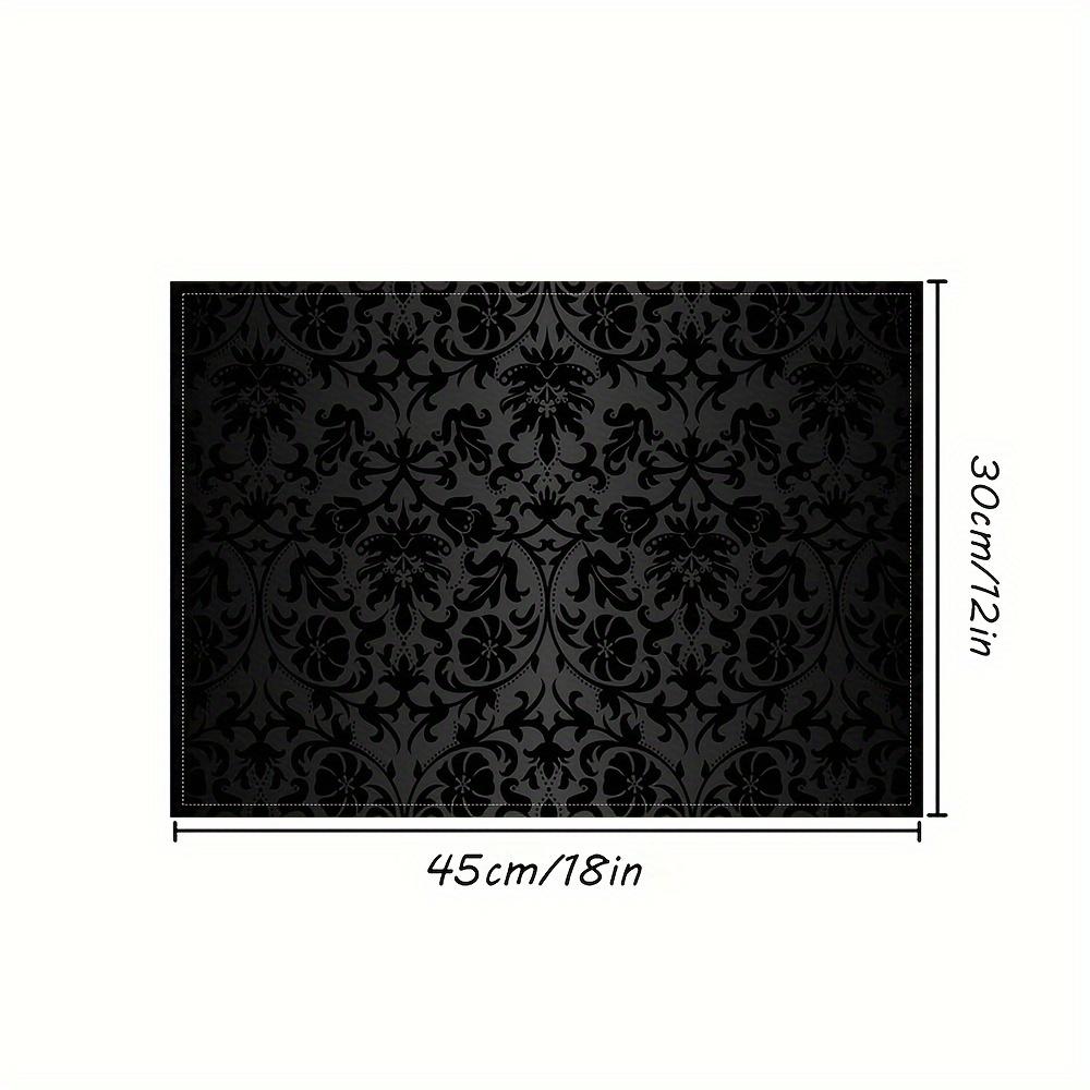 4pcs Elegant Black Damask Placemats – Imitation Linen, 12x18in, Washable, Perfect for Gatherings, Parties & Home Decor