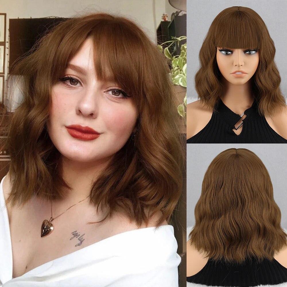 XINRAN Peruca curta bob marrom azul escuro sintética feminina franja azul escuro rosa preto peruca lolita festa cosplay uso diário cabelo natural