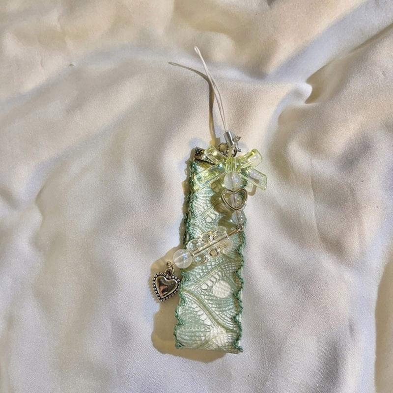 Butterfly Mobile Phone Pendant Bow Beaded Phone Chain Lace Fabric Lanyard Stylish Keychain Bag Charm Decorations