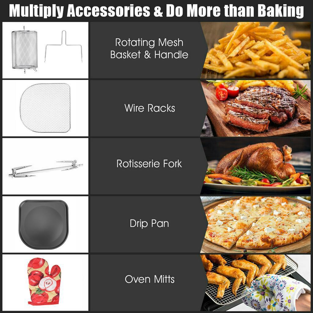 1800W Electric Touch Digital Airfryer Rotisserie Dry Large Cooker 12L Air Fryer Oven
