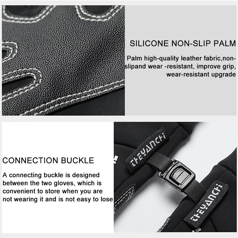 Gobygo Winter Windproof Gloves Waterproof Thickened Cycling Gloves Warm Anti-Slip Touch Screen Outdoor Sports Running Men Women