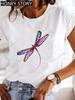 Dragonfly Butterfly Print Base Top Loose Women's Short-sleeved T-shirt Round Neck Oversized T Shirt  Women Clothes