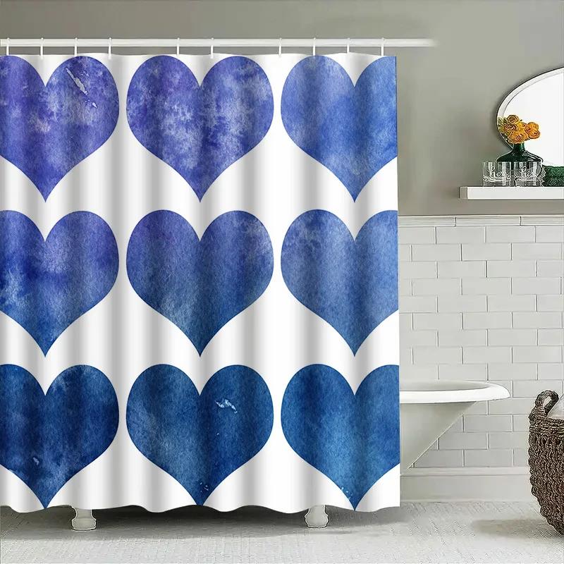 Blue Watercolor Heart Shower Curtain 3D Printed Polyester Fabric For Bathroom Decor Modern Home Decoration Waterproof Bath Mat C