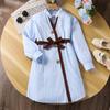Girls' Fashionable Dress Autumn Children's Casual Striped Color-blocking Long-sleeved Shirt Dress