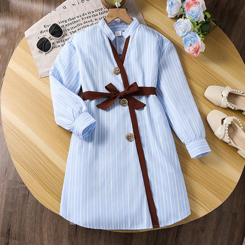 

Girl Long Sleeves Dress Children Kid Casual Princess Dresses Clothes 9Y небесно-голубой