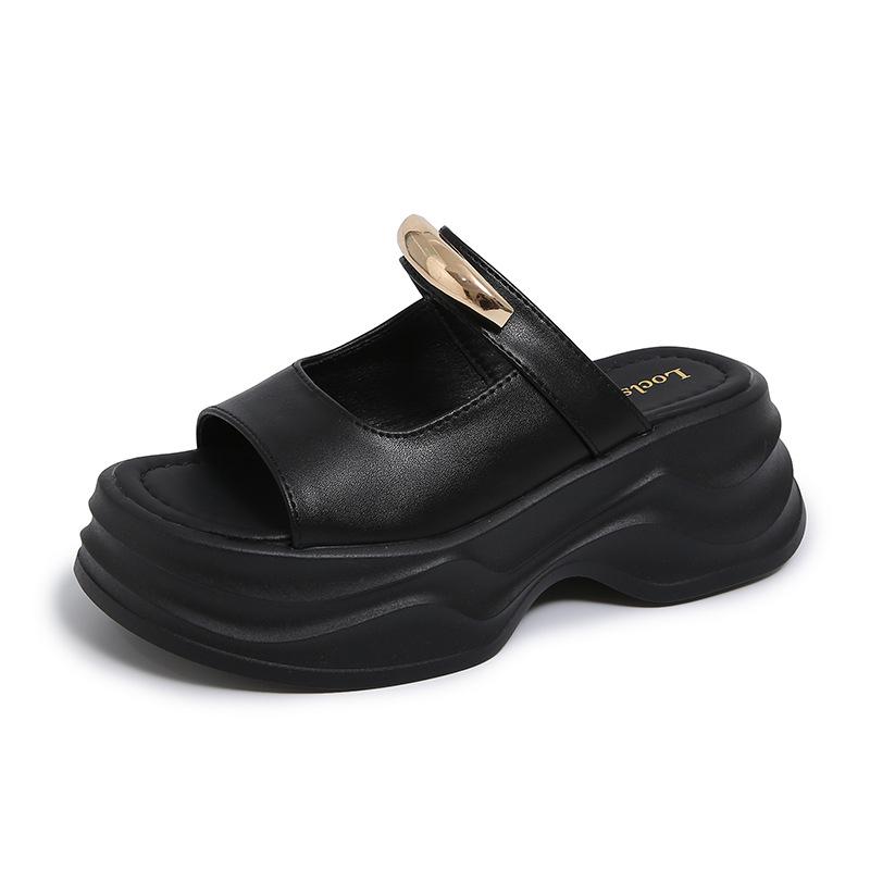 2025 Summer Explosion Comfortable Versatile Thick-soled Threaded High Heels Rear Zipper Waterproof Table Roman Thick-heeled Cool Slippers