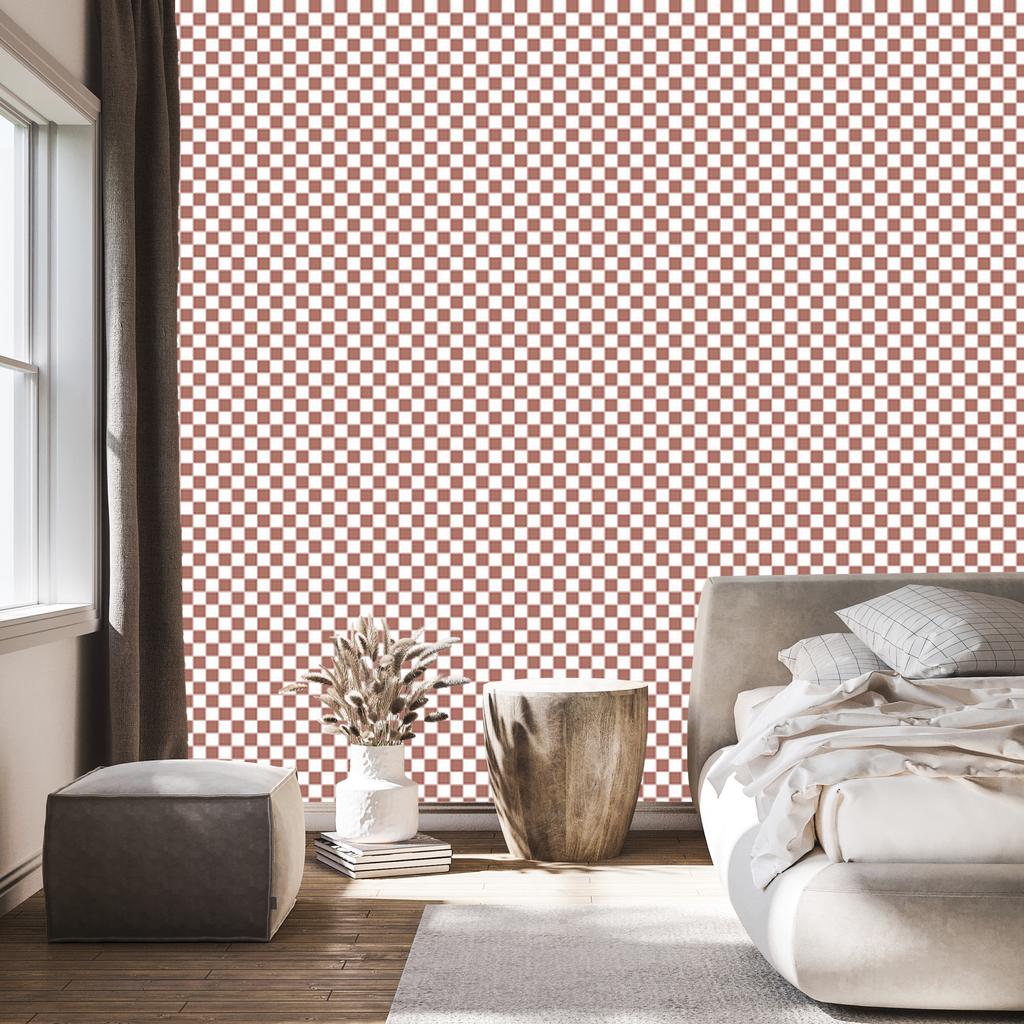 Checkerboard Wallpaper Red, Coral and White for Living Room and Bedroom 50x1000