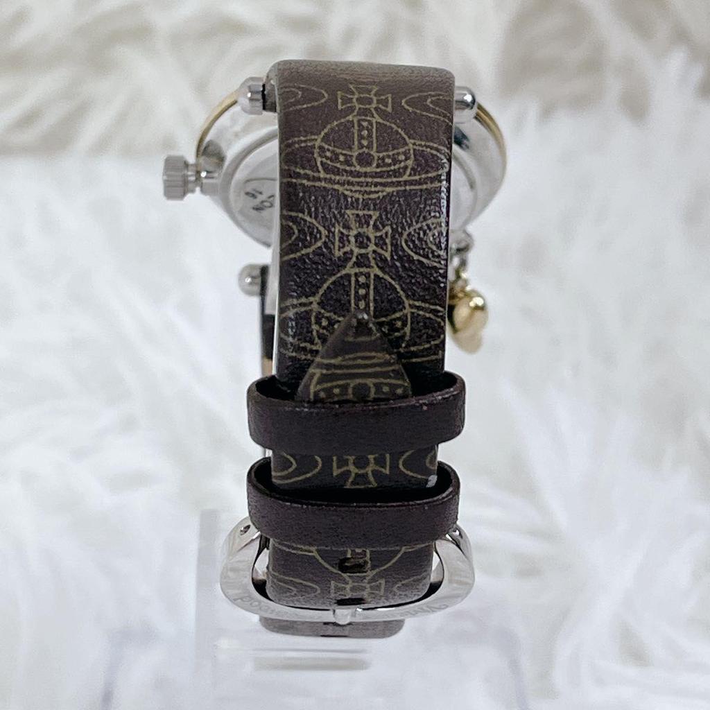 Used Working Item Rare Out of Print Vivienne Westwood Heart Charm Orb All-over Pattern Belt Watch Vivienne Westwood