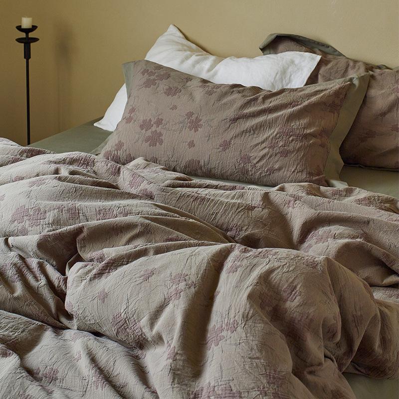 Retro Wabi-Sabi Pure Cotton Jacquard Four-Piece Bedding Set - Vintage High-End Feel Sheets & Duvet Covers