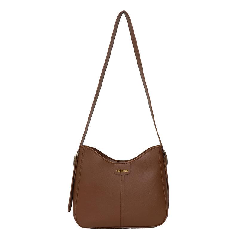 

Large capacity casual versatile shoulder bag women s fashion retro commuter messenger bag texture solid color tote bag single package коричневый