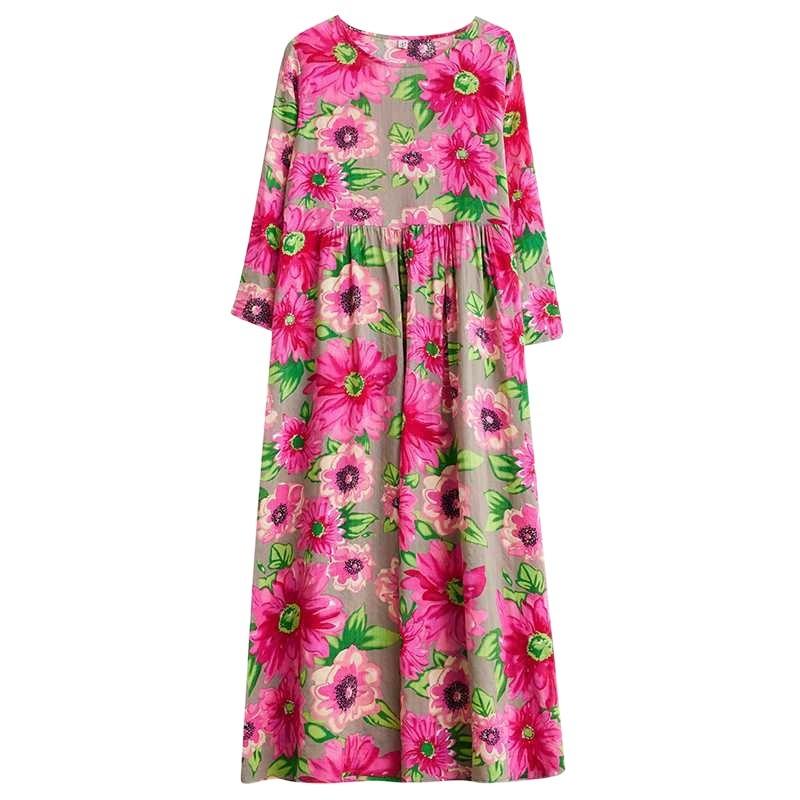 Travel Round Neck Vintage Long Skirt Flesh Covering Dresses