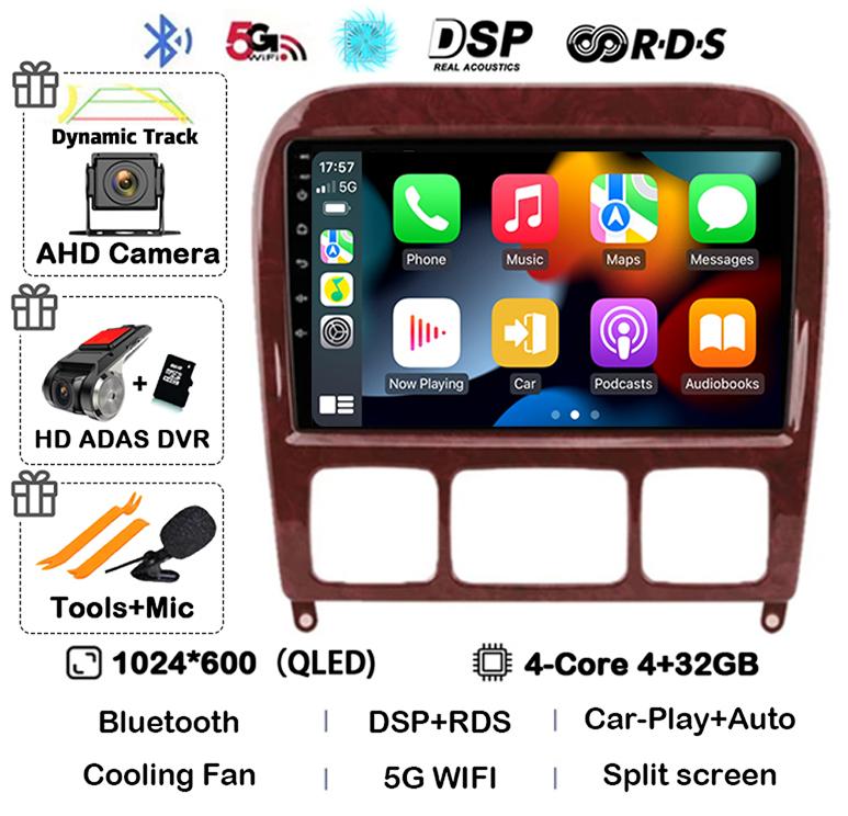 Android 14 Carplay Auto Car Stereo Radio For Mercedes Benz S-Class S Class W220 VV220 1998-2005 Mutimedia Player GPS Navigation