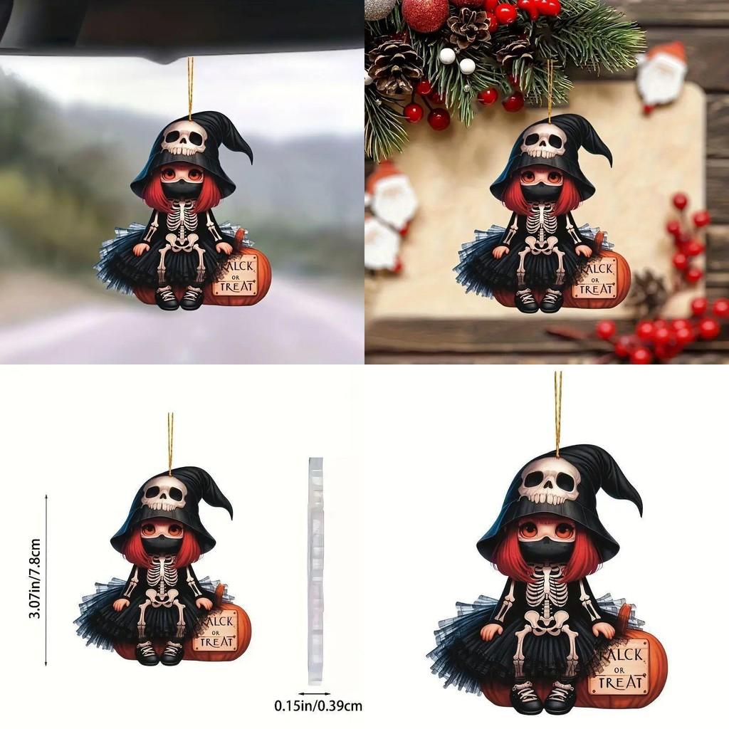 Skeleton Girl Halloween Acrylic Hanging Pendant For Seasonal Vehicle Decoration