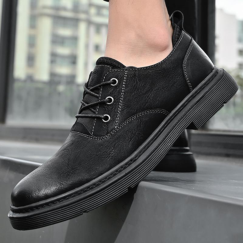 Męskie buty biznesowe w stylu retro na co dzień skórzane buty na platformie ze skóry bydlęcej buty z dużą główką męskie buty w stylu brytyjskim niskie buty robocze męskie