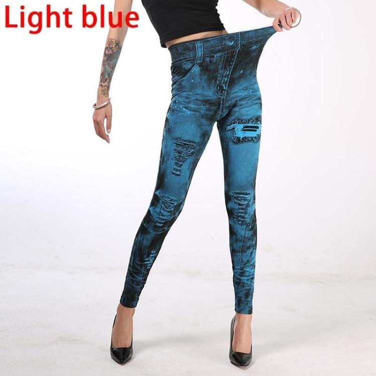 Sexy High Waist Push Up Leggings Faux Jeans Elastic Slim Fitness Pants Sport Leggings For Women