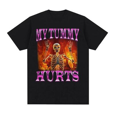 Funny Skeleton with Stomachache T-shirt for Womenfashionable Gothic Summer Topcomfortable T-shirt