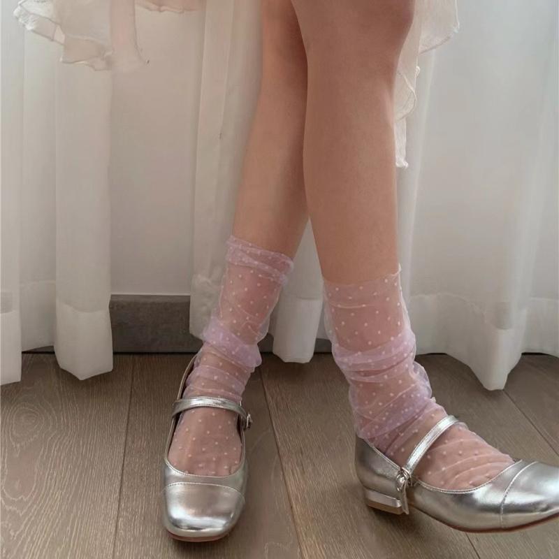 1pair Sexy Dot Lace Socks Women Transparent Mesh Ankle Socks Ladies Ultra-Thin Princess Tulle Socks Female
