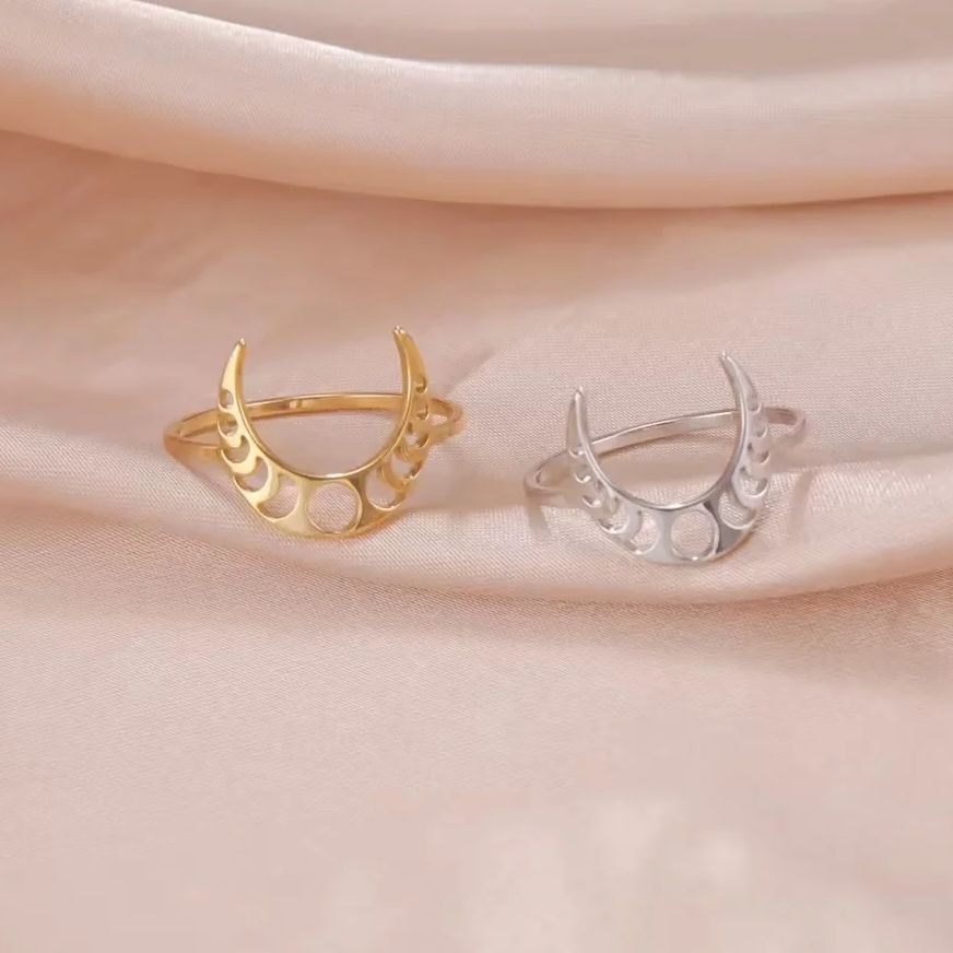 LIKGREAT Crescent Moon Ring for Women Men Geometric Lunar Moon Phase Witch Stainless Steel Lucky Amulet Minimalist Jewelry Gift