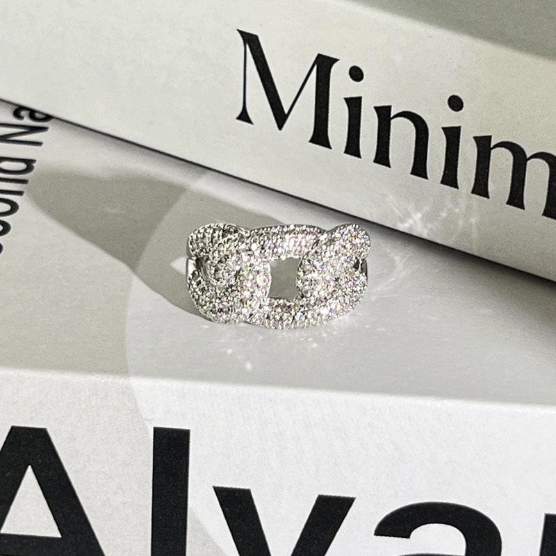 Light luxury Internet celebrity mix and match personalized flower bow fashion ring women full of diamonds flower language niche cold wind ring tide