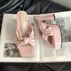 Fashion Temperament Bow Women's Thick Heel One-word Slippers Summer Retro Height Increase and Thin High Heel Cool Slippers