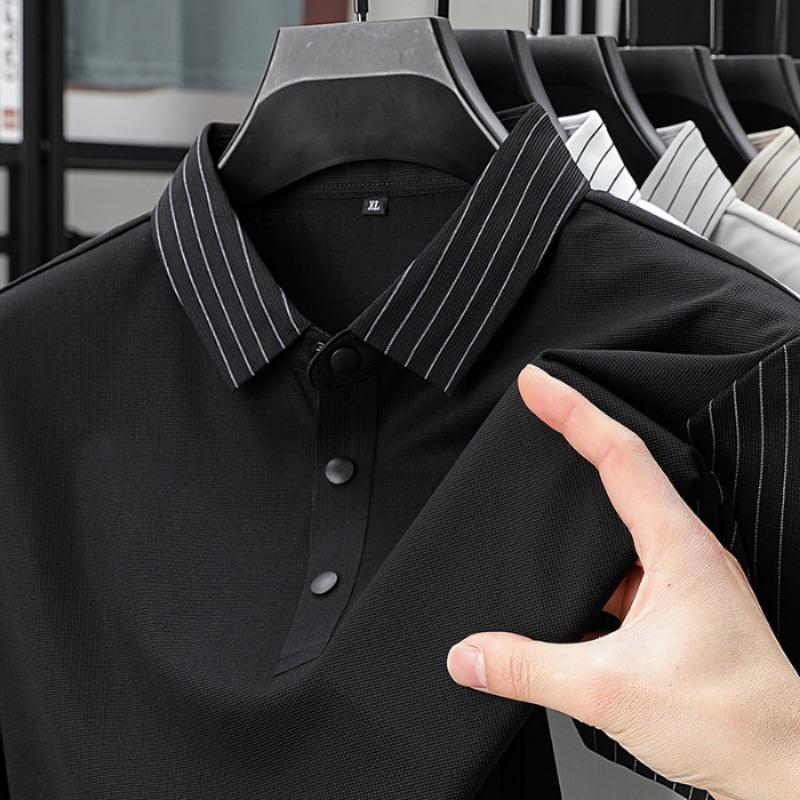 Men's White Polo Shirt with Striped Collar Detail