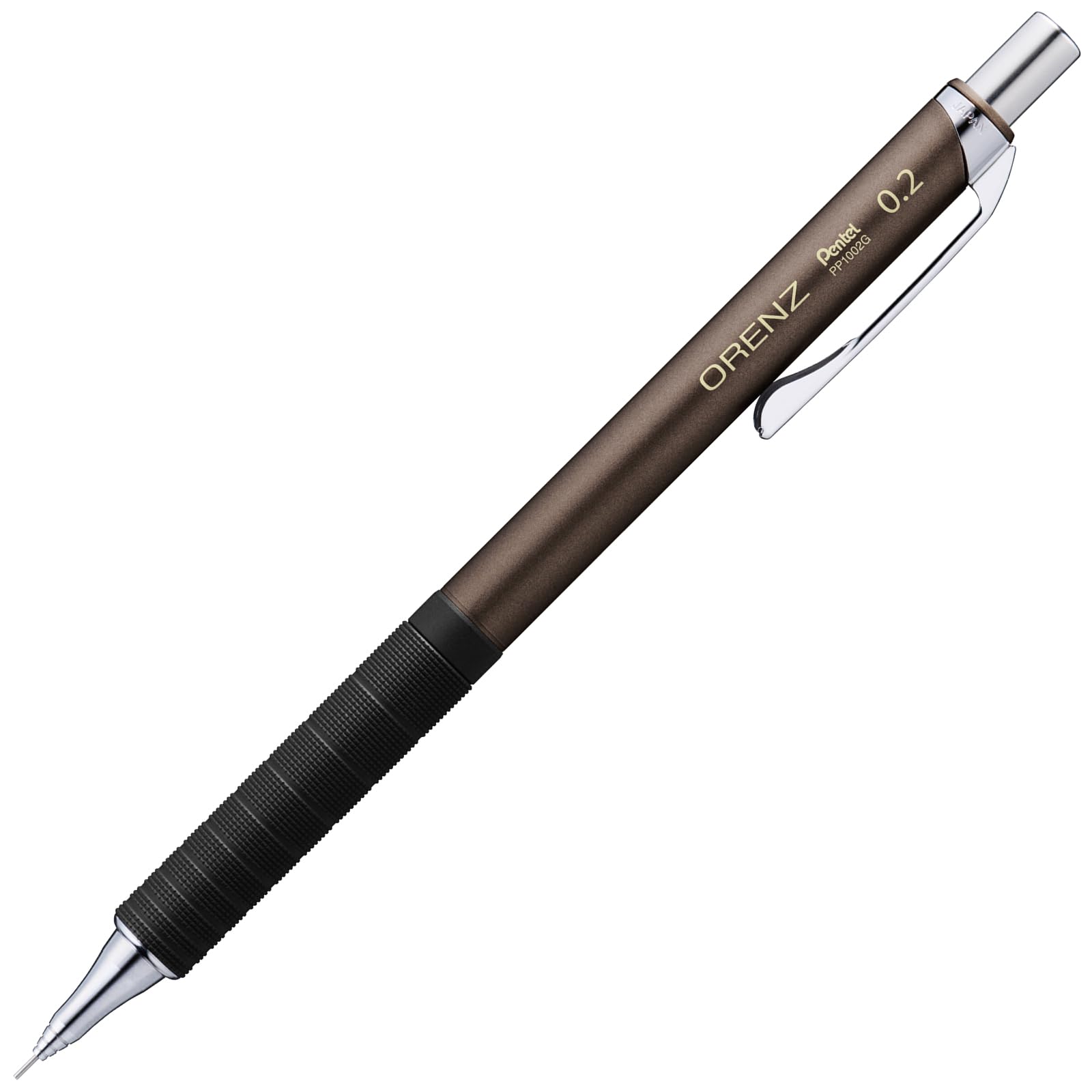 Pentel Orenz Metal Grip Mechanical Brown Pencil, 0.2mm, Barrel, XPP1002G2-RE