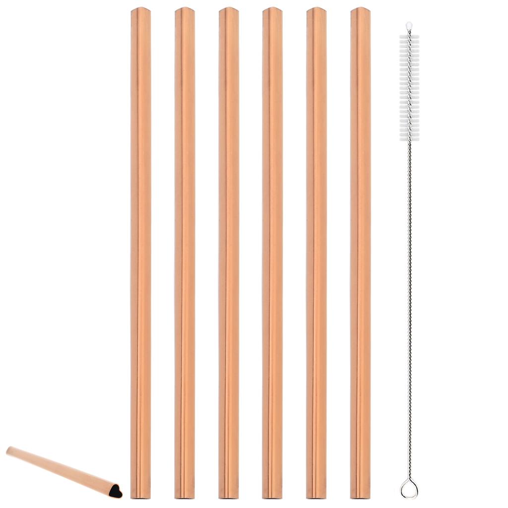 6pcs Love Type Stainless Steel Straw Fruit Juice Milkshake Cocktail Pearl Milk Tea Drinking Straw Set Kitchen Bar Accessories