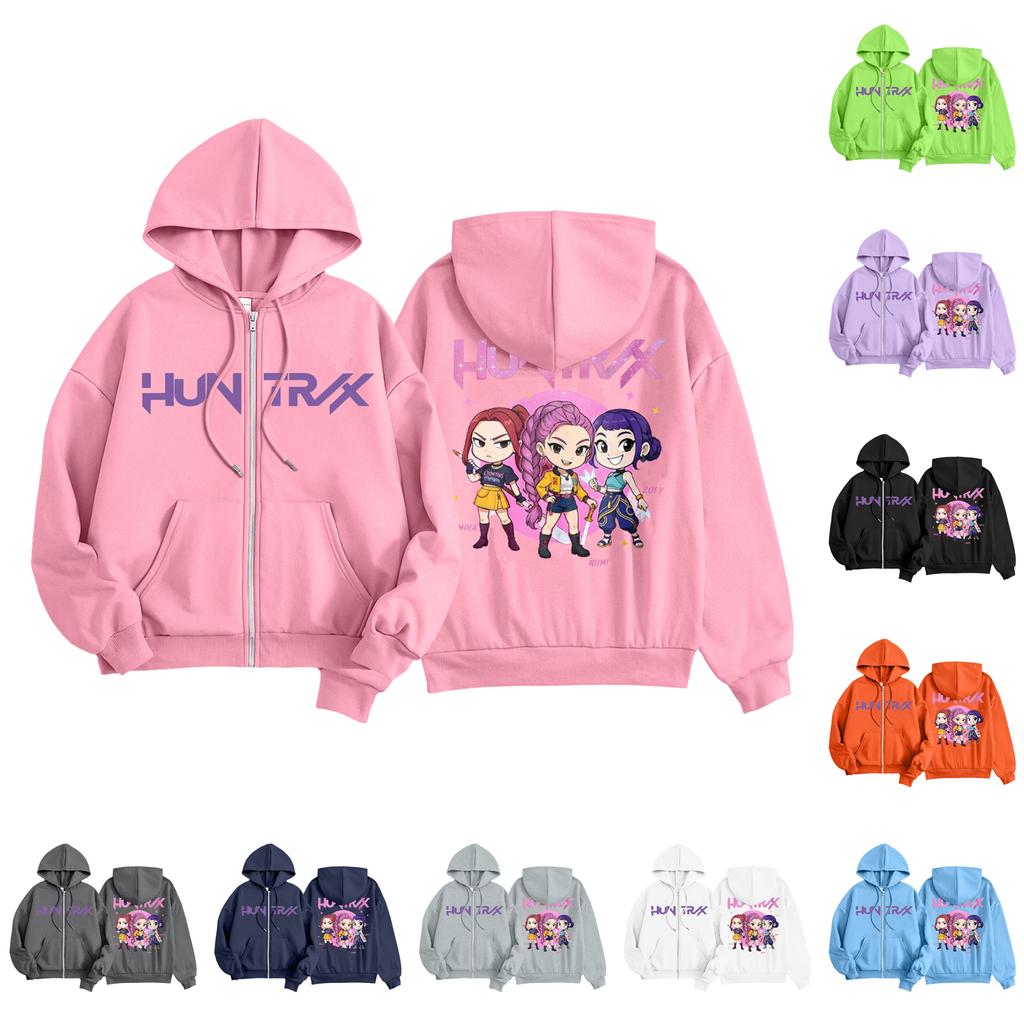 Kids Fashion Women's Lightweight Long Sleeve Zipper Hoodie Printed Hoodie With Pockets
