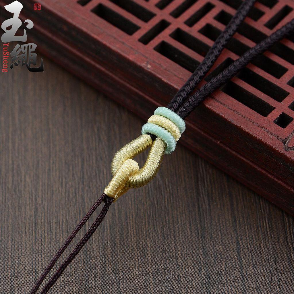 Hand-Woven Ruyi Knot Lanyard Necklace with Jade and Crystal Pendants