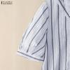 ZANZEA Women Casual Turn Down Collar Summer Short Sleeve Stripe Blouse