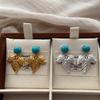 Leaf Turquoise Pendant Earrings Cold Wind Temperament Advanced Leaf Texture Exquisite Light Luxury Versatile Earrings