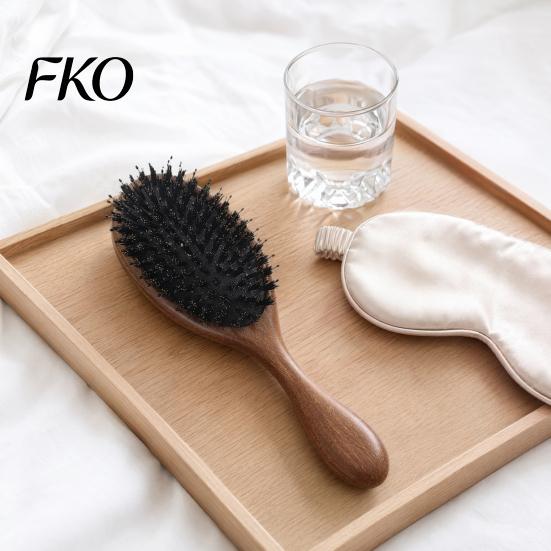 Tangle Remover Brush Air Cushion Hair with Wooden Handle, Gentle Scalp Massage Boar Hairbrush Bristles Brush, Anti-static Detangling Paddle