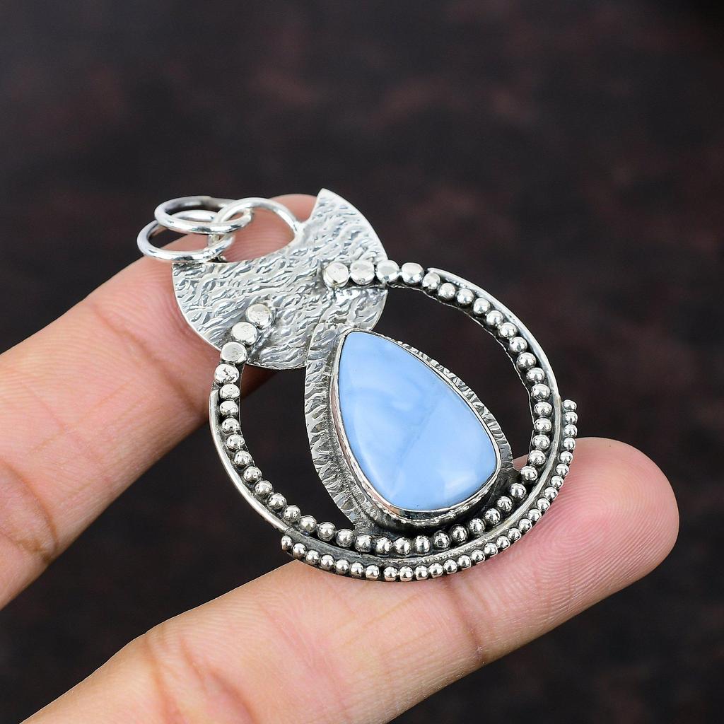 Owyhee Blue Opal Pendant Top Quality Gemstone Jewelry 925 Sterling Silver Pendant Handmade Stylish Jewelry Gift For Mother Brand New Jewelry