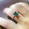 Rose Gold Princess Cut Green Moissanite Ring with AU750 Rose Gold Plating and Certificate