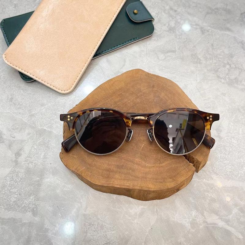 

Классические солнцезащитные очки с круглой поляризацией в полуоправе для мужчин и женщин. Модные ацетатные солнцезащитные очки UV400. Бренд-дизайнер в стиле ретро 643.