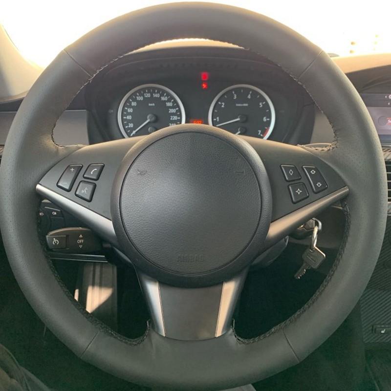 DIY Black Steering Wheel Cover Hand-stitched Artificial Leather Car Steering Wheel Cover for BMW E60 E63 530i E64 635D