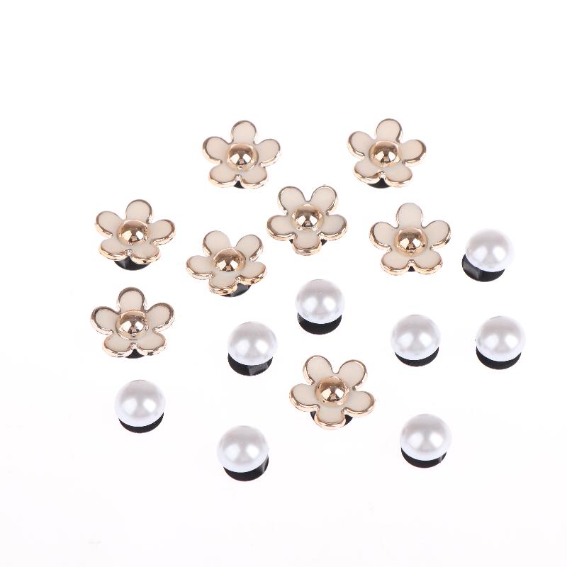 16Pcs Fashion Shoe Charms Set Accessories Hole Shoe Buckle Summer Cute Pearl Daisies 3D Shoes Decorations