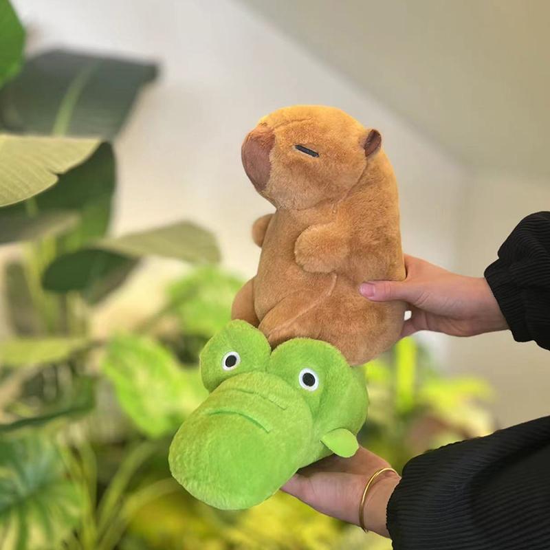 Riding Crocodile And Goose Capybara Plushie Soft Fuzzy Plush Toy Doll Capibara Toy Throw Pillow Birthday Gift Home Decora