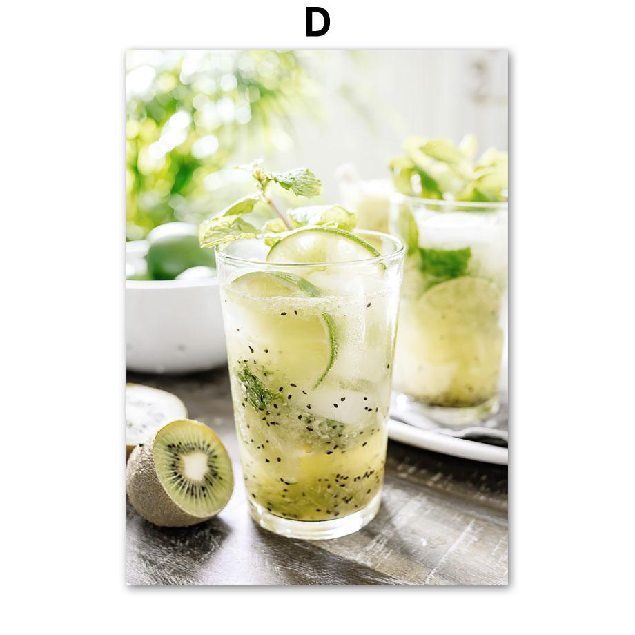 

Лимон Огірок Ківі Ананас Мохіто Скандинавські Плакати та Принти Картина на Полотні Настінні Картини для Вітальні Домашній Декор 30X40cm No Frame