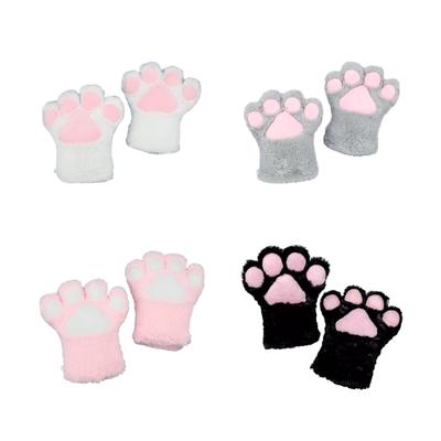 Plush Children Cat Paw Gloves Halloween Party Mitten Teenager Half Finger Gloves