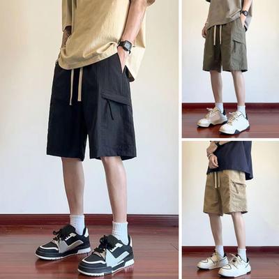 Men's Knee Length Shorts Loose Fit Cargo Shorts with Drawstring Waist Quick-drying Casual Shorts for Street Daily Wear