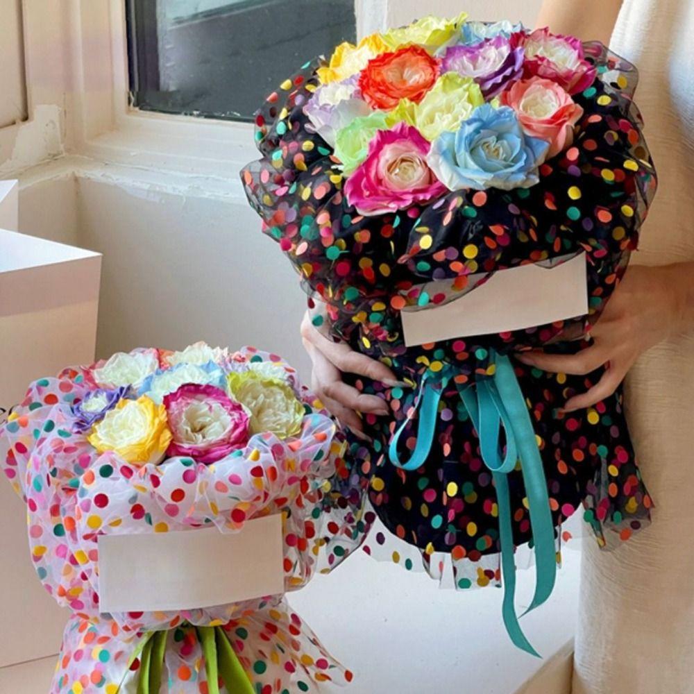 Tessuto a Rete con Pois Colorati Organza Morbida Garza Tessuto Decorativo Tessuto Tulle Confezionamento Regali
