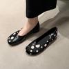 Spring Summer Leather Sweet Style Yellow Polka Dot Shallow Single Shoes for Women, Niche Versatile Shoes, Slip-on Small C