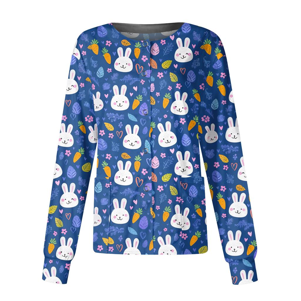 Damen Casual Mode Langarm Stehkragen Einreiher Pflanzenprint Uniformjacke Top