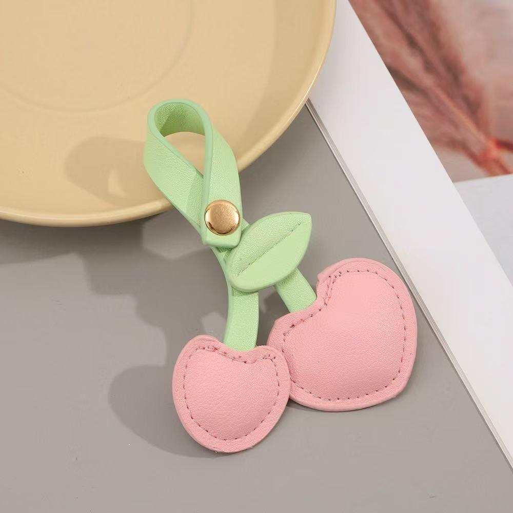 Elegant PU Leather Cherry Keyring - Luxury Pastoral Style Pendant