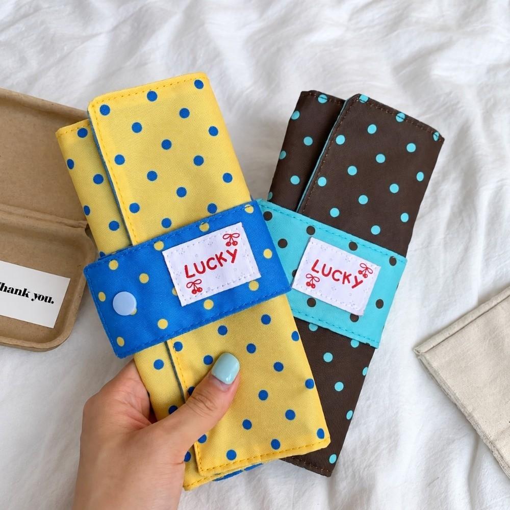 Foldable Polka Dot Makeup Brush Bag Canvas Multipurpose Penbag Cosmetic Tools Storage Roll Home
