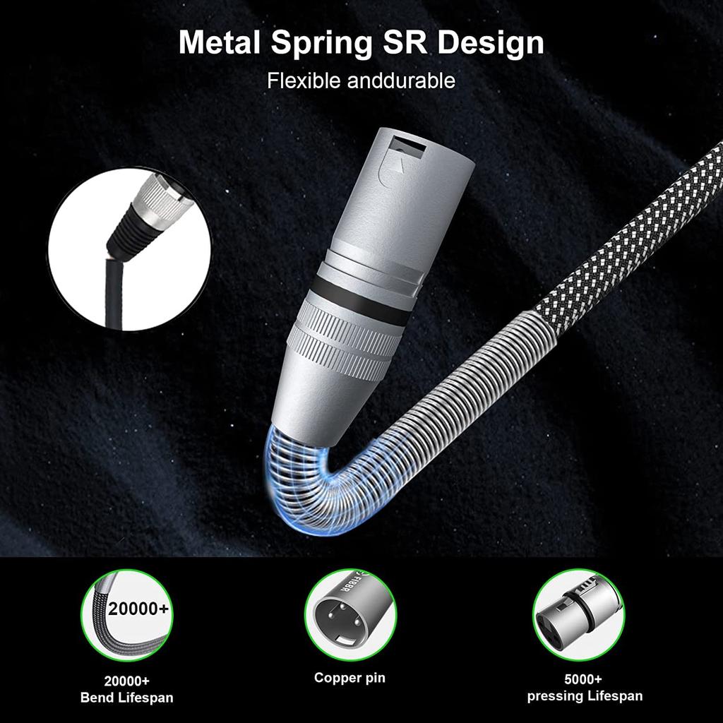 XLR Cable Pack, FIBBR Microphone Cable Nylon Braided XLR Male to Female Heavy Duty Balanced Mic Cord Compatible with PreampsSpeaker Systems, etc.
