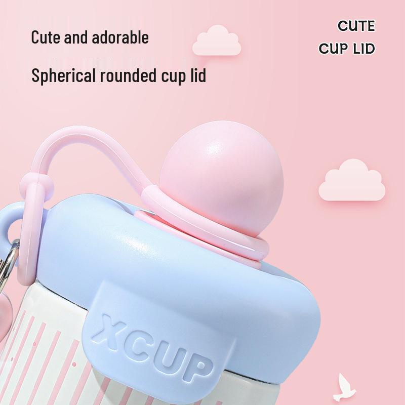 316 Stainless Steel Insulated Straw Cup for Women & Students - Cute Cartoon Water Bottle with Handle for Outdoor Use.