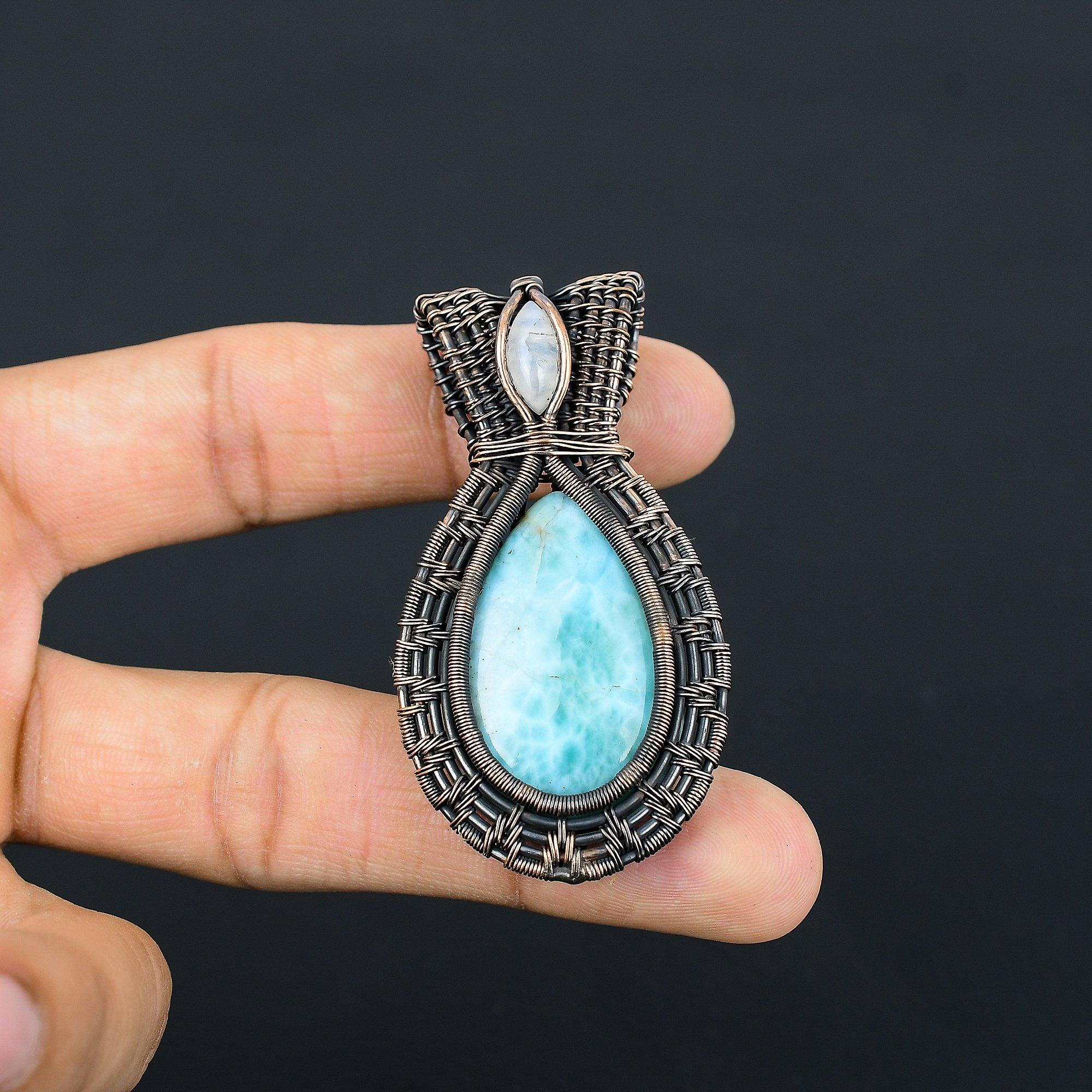 

Подвеска с ларимаром, Ювелирное изделие из драгоценного камня, Подвеска, обернутая медной проволокой 999 пробы, Украшения ручной работы, Подвеска с камнем рождения, Подарок для него 2.55 Inches