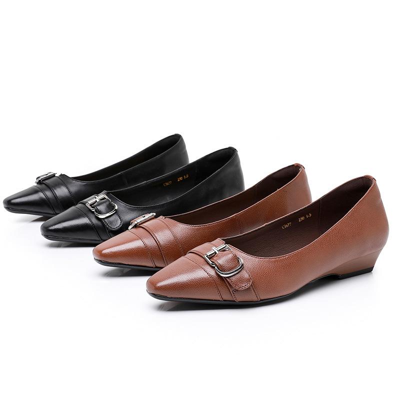 Fashion GKTINOO Autumn Spring Women Pumps Genuine Leather Shoes for Women Pointed Toe Low Heel Women Shoes Soft Buckle Female Shoes